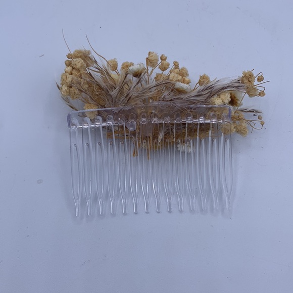 Pair of Boho Bridal Dried Flower Vintage Plastic Combs Wheat Babies Breath - Picture 3 of 3